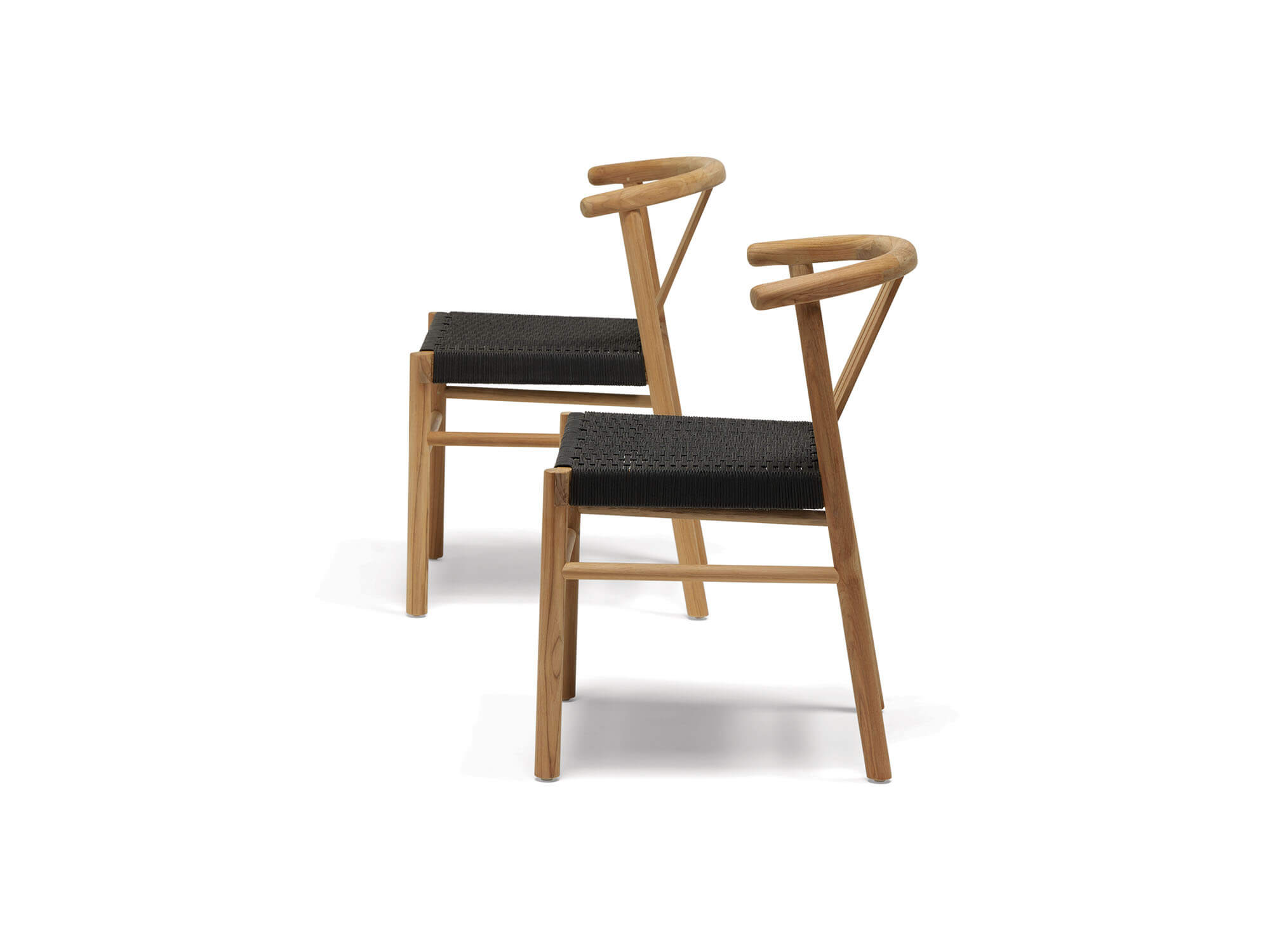 Side view of two outdoor dining chairs